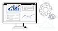 Data Analysis Dashboard with Growth Charts and Gears Representing Optimization and Cloud Integration Royalty Free Stock Photo