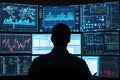 Data analysis dashboard with multiple screens displaying analytics and graphs Royalty Free Stock Photo