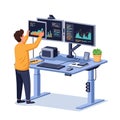 Data Analysis, Developer, Programmer at Standing Desk with Multiple Monitors Royalty Free Stock Photo