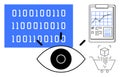 Data Analysis, Digital Security, and E-Commerce Concept Binary Code, Analysis Chart, and Eye Symbol Royalty Free Stock Photo