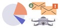 Data Analysis, Email Notifications, and quadcopter Technology for Modern Digital Solutions Royalty Free Stock Photo