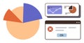 Data Analysis Error Concept with Pie Chart, Graph, and Alert Dialog Box Interface Royalty Free Stock Photo