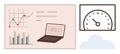 Data Analysis with Graphs and Metrics on Laptop Screen and Speedometer for Performance Tracking Royalty Free Stock Photo