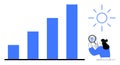 Data Analysis and Growth Concept with Bar Graph, Sun, and Magnifying Glass Royalty Free Stock Photo