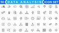 Data analysis thin line icon set. Data processing outline pictograms for website and mobile app GUI. Digital analytics simple UI, Royalty Free Stock Photo