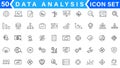 Data analysis icon set. Graphs, statistics, analytics, analysis, big data, growth, chart, research, UI, UX, GUI and more line icon Royalty Free Stock Photo