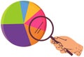 Data analysis, information exploration concept. Person examines diagram under magnifying glass