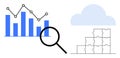 Data Analysis and Cloud Storage Concept with Graphs, Magnifying Glass, and Puzzle Elements Royalty Free Stock Photo