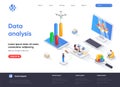 Data analysis isometric landing page. Financial data analysis, management and optimization, database structuring Royalty Free Stock Photo