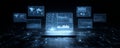 Data analysis laptop digital interface hologram cyber security technology network big data global visualization data analysis Royalty Free Stock Photo