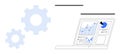 Data Analysis on Laptop Screen with Gear Icons Representing Optimization and Workflow Automation Royalty Free Stock Photo