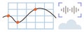 Data Analysis with Line Graph, Cloud Storage, and Audio Signal Visualization Concept Royalty Free Stock Photo