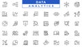 Data analysis line icon set. Data processing outline pictograms for website and mobile app. Digital analytics simple UI, UX vector