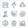 data analysis line icons. linear set. quality vector line set such as histogram, cloud coding, focus, optimization, presentation, Royalty Free Stock Photo