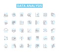 Data analysis linear icons set. Analytics, Big data, Insights, Metrics, Visualization, Dashboards, Statistics line