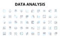 Data analysis linear icons set. Analytics, Big data, Insights, Metrics, Visualization, Dashboards, Statistics vector