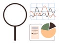 Data Analysis with Magnifying Lens, Graph, Pie Chart, and Checklist Elements for Research Insights Royalty Free Stock Photo