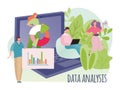 Data analysis marketing concept vector illustration, flat tiny cartoon people make digital analytics, business research