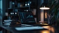 Data analysis in a modern office environment a nighttime view of a laptop with graphs and charts Royalty Free Stock Photo