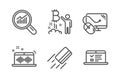 Data analysis, Music making and Bitcoin project icons set. Credit card, Computer mouse and Web lectures signs. Vector