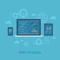 Data analysis. Online audit, research, report, analytics concept. Web online and mobile service. Financial reports, charts graphs