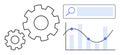Data Analysis and Optimization Concept with Gears, Search Bar, and Graphs Royalty Free Stock Photo