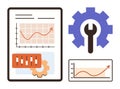 Data Analysis and Optimization Tools with Charts, Graphs, and Gear Icon Royalty Free Stock Photo