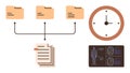 Data Organization and Management with Folders, Documents, Clock, and Medical Imagery Royalty Free Stock Photo