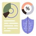 Data analysis with pie chart, statistics, and cybersecurity shield for secure information visualization Royalty Free Stock Photo