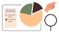 Data Analysis with Pie Chart, Task List, Magnifying Glass, and Pointing Hand Gesture Royalty Free Stock Photo