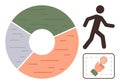 Data Analysis Pie Chart, Walking Figure, and Touch Screen Interaction Royalty Free Stock Photo