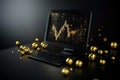 Data analysis is presented on a modern monitor, illustrating a growth trend on a dark background accompanied by abstract Royalty Free Stock Photo