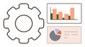 Data Analysis Process with Gear, Bar Graph, and Pie Chart Visuals Royalty Free Stock Photo