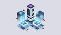 Data analysis processing big data computing, information flow,digital science lab. Tech visualization concept. 3d isometric vector Royalty Free Stock Photo