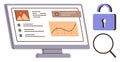 Data Analysis on Screen with Security Lock and Magnifying Glass Symbolizing Secure Analytics Royalty Free Stock Photo
