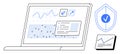 Data Analysis and Security Visualization with Graphs on Laptop and Protection Shield Royalty Free Stock Photo
