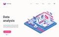 Data analysis service concept isometric landing page, developers work with graphic data Royalty Free Stock Photo