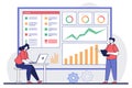 Data analysis and team collaboration in a modern workspace with interactive dashboards and charts Royalty Free Stock Photo