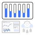 Data Analysis with Test Tubes, Dashboard Graphs, Cloud Gear, and Documents Integration Royalty Free Stock Photo