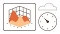 Data Analysis Concept with 3D Graph, Clock, and Cloud Statistics and Time Management Royalty Free Stock Photo