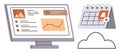 Data Analysis Tools and Cloud Storage Concept with Monitor Display, Calendar Notification, and Cloud Icon Royalty Free Stock Photo