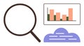 Data Analysis Tools with Magnifying Glass, Cloud, and Bar Graph Representation Royalty Free Stock Photo