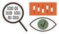 Data Analysis and Visualization with Binary Code, Candlestick Chart, and Approval Checkmark Royalty Free Stock Photo