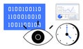 Data Analysis and Visualization with Binary Code, Graphs, and Time Management Representation Royalty Free Stock Photo