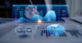 Data analysis and visualization in business, modern digital technology, charts and graphs, achieving targets, working in Royalty Free Stock Photo
