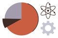 Data Analysis Visualization with Pie Chart, Atom, and Gear Representing Science and Technology Royalty Free Stock Photo