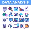 Data Analysis, Web Storage Linear Vector Icons Set Royalty Free Stock Photo
