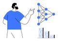 Data Analyst Exploring Neural Network Concept with Statistical Graph Royalty Free Stock Photo