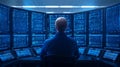 Data Analyst Monitoring Multiple Server Screens
