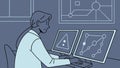 Data analyst working on multiple screens with complex graphs, vector design Generative AI Royalty Free Stock Photo